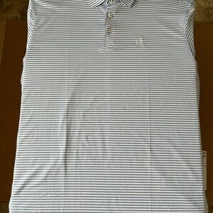 Rhoback Heathered Light Blue and White Striped Polo